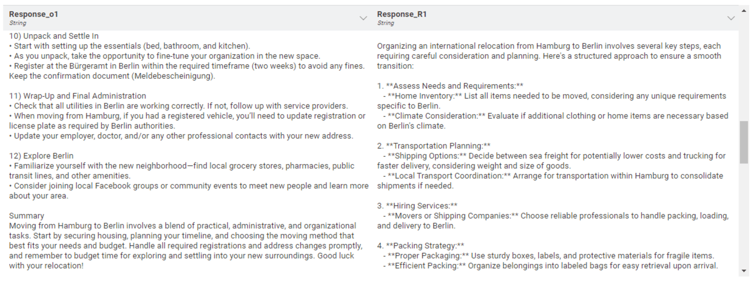Model response to planning task