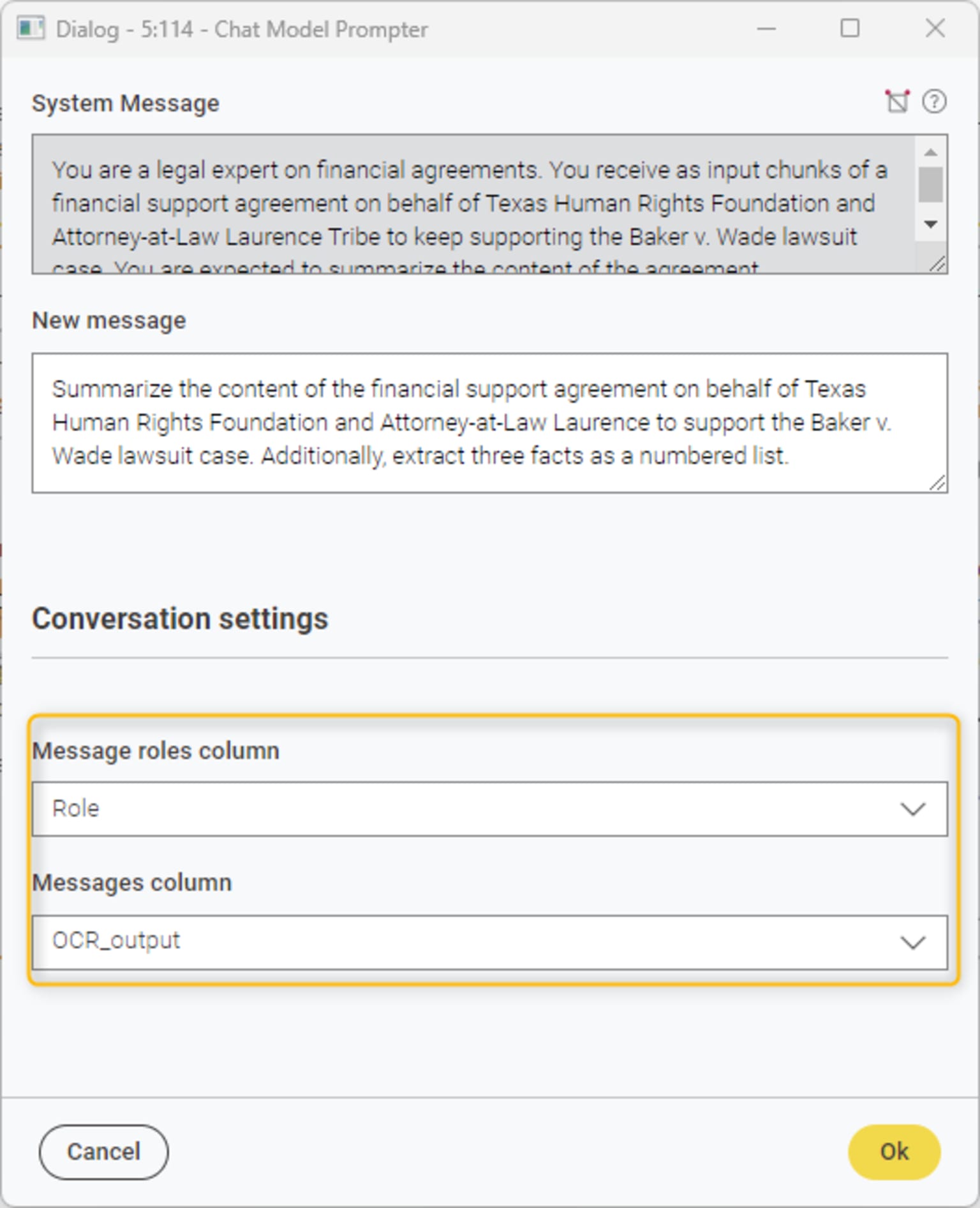 The output table of the OCR Text Extractor component.