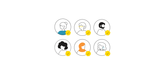 Stylized image of six personas