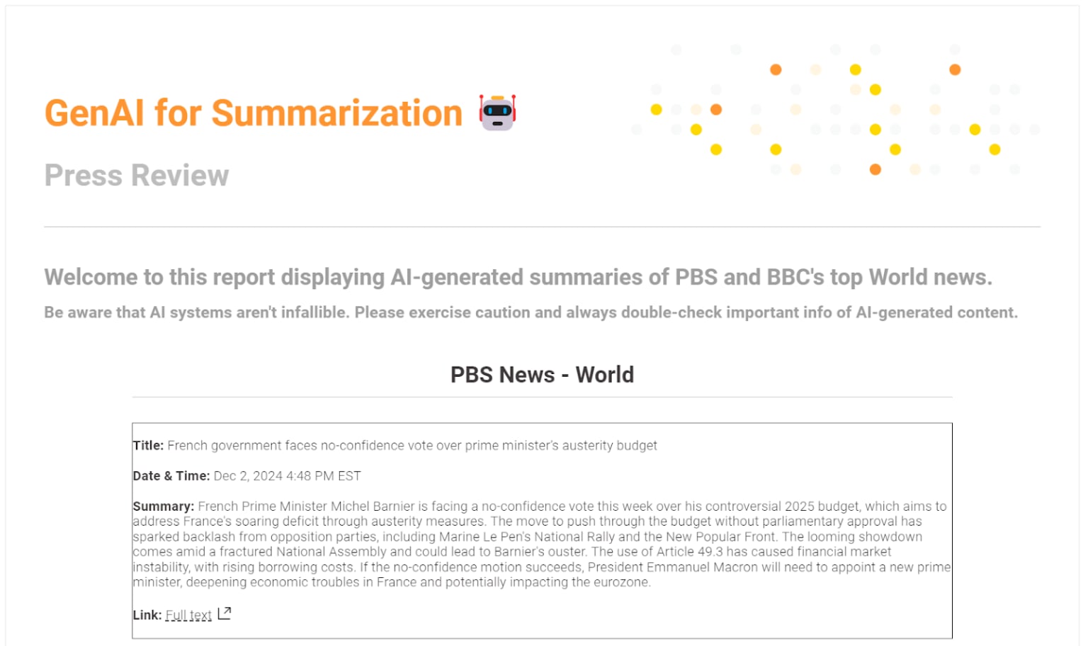 The press review report compiled by the workflow.