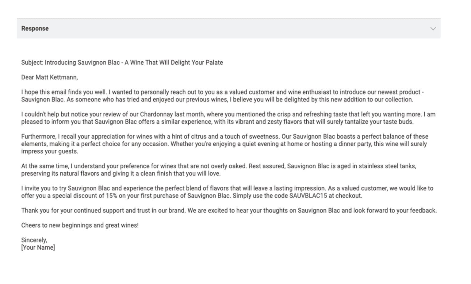 The image above demonstrates the tailored targeted marketing email generated by the “Visualization” component.