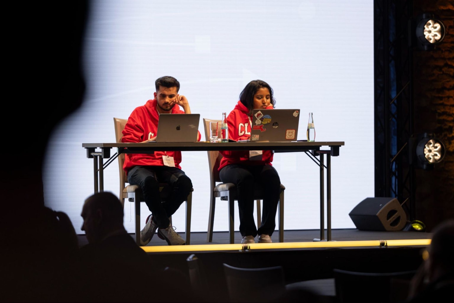 Students Vibha Srinivasa and Shubham Suman competing in the Game of Nodes final in Berlin, in March 2025.