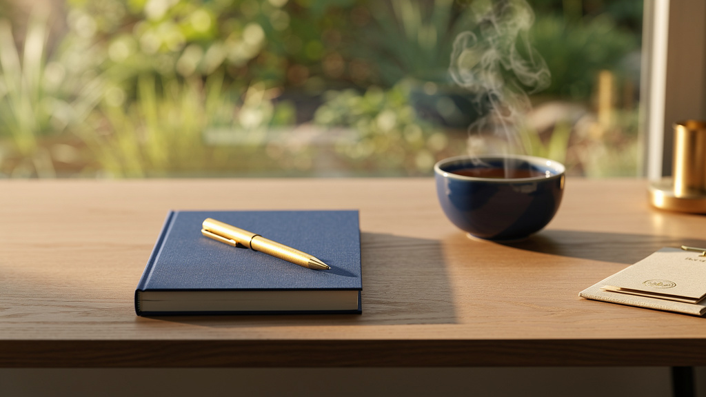 carnet fermé et stylo doré, écrire pendant la Lectio Divina