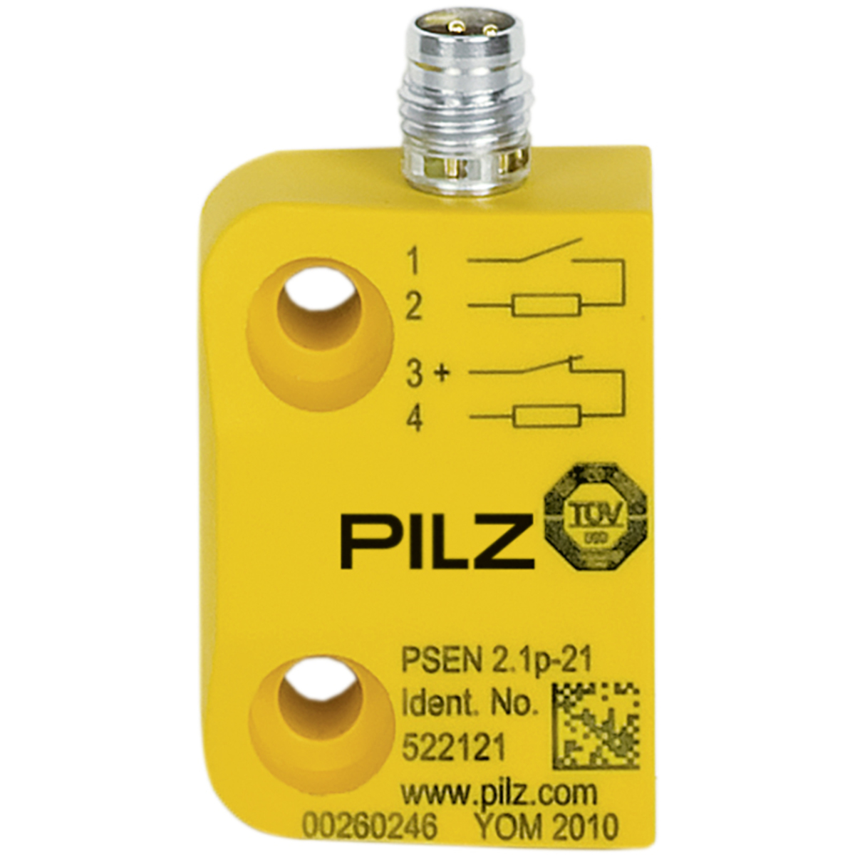522121 - Interruptor de seguridad magnético 1 n/a 1 n/c, conector macho M8 4polos, forma rectangular, LED, IP67, distancia de conmutación 8 mm, altura deconstrucción 13 mm, VP = 1 sensor sin accionador. PILZ | Automatización industrial Perú