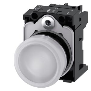 3SU1152-6AA60-1AA0 - lámpara de señalización, 22 mm, circular, metal, brillante, color blanco, lente, lisa, con soporte, módulo de LED con LED integrado 24 V AC/DC, borne de tornillo SIEMENS | Automatización industrial Perú