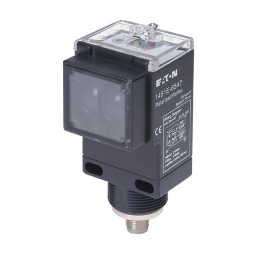 0,00E+00 - Sensor fotoeléctrico Eaton, retroreflectivo polarizado, de visión frontal, salida (verde), alimentación (amarillo), alineación (rojo), con conector M12, 250 mA a 10–40 Vdc, 4 pines, salidas de colector abierto NPN/PNP, 10–40 Vdc. EATON | Automatización industrial Perú