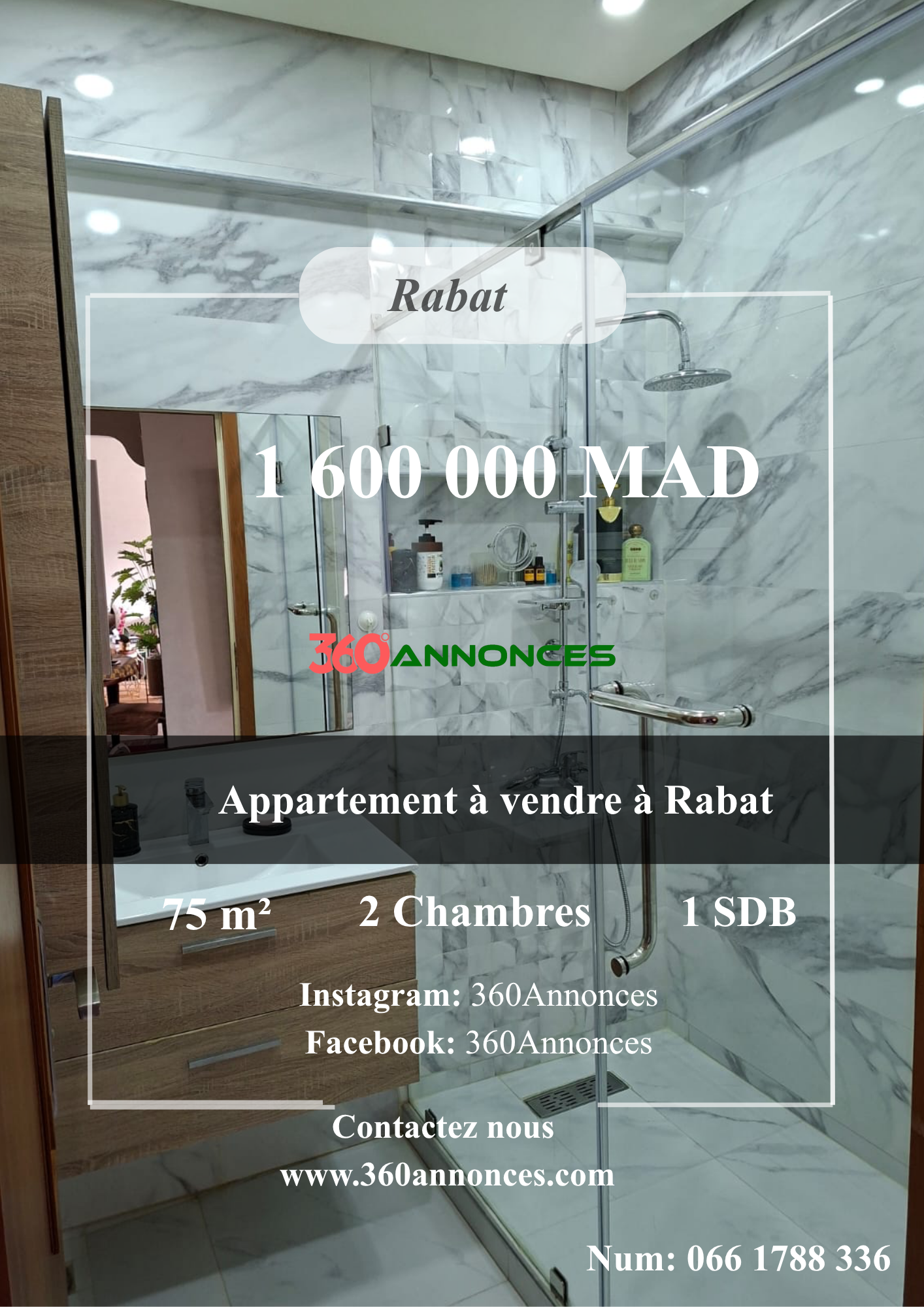 Appartement à vendre à Rabat | 75 m² | 1 600 000 MAD
