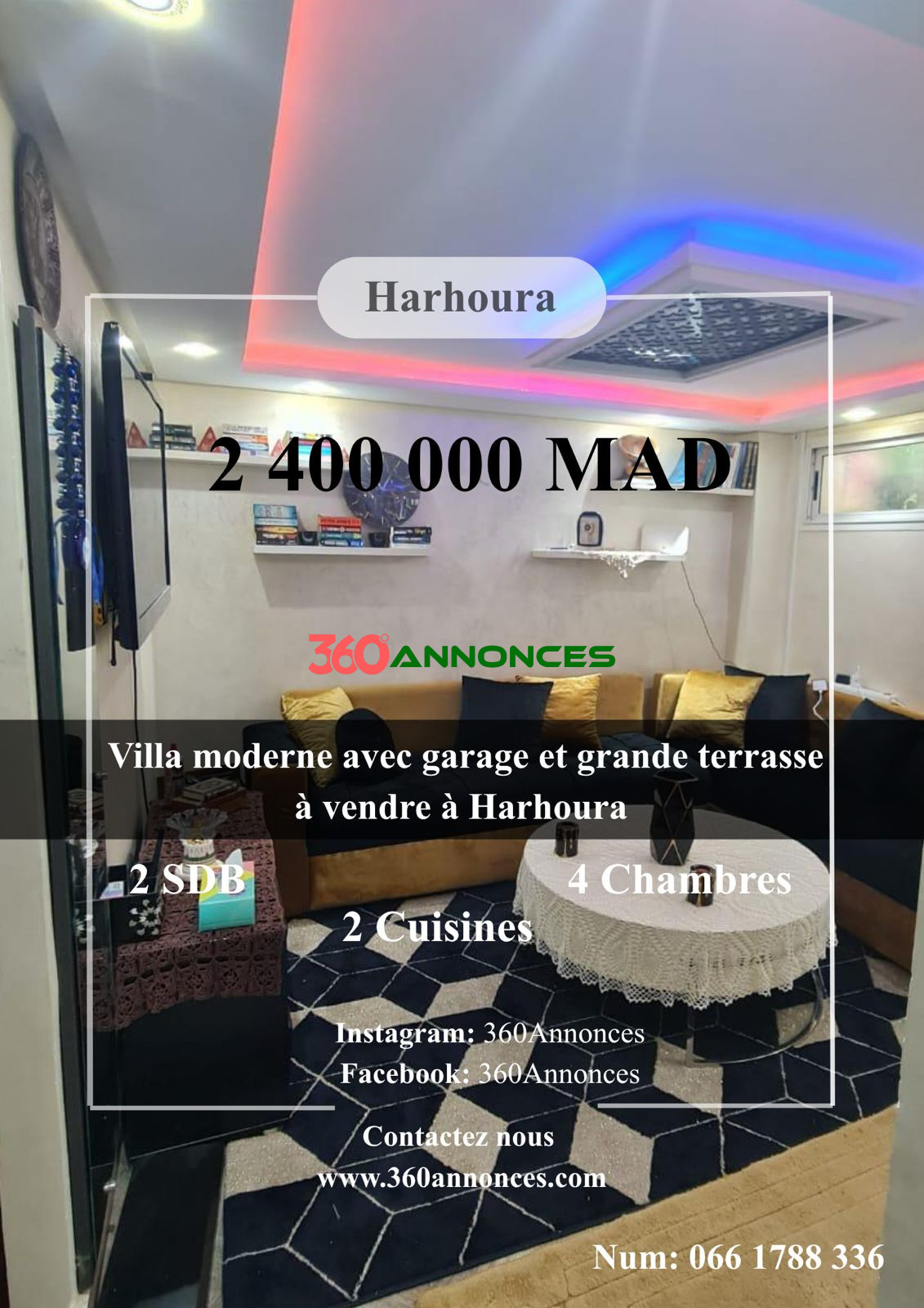 Villa moderne avec garage et grande terrasse à vendre à Harhoura