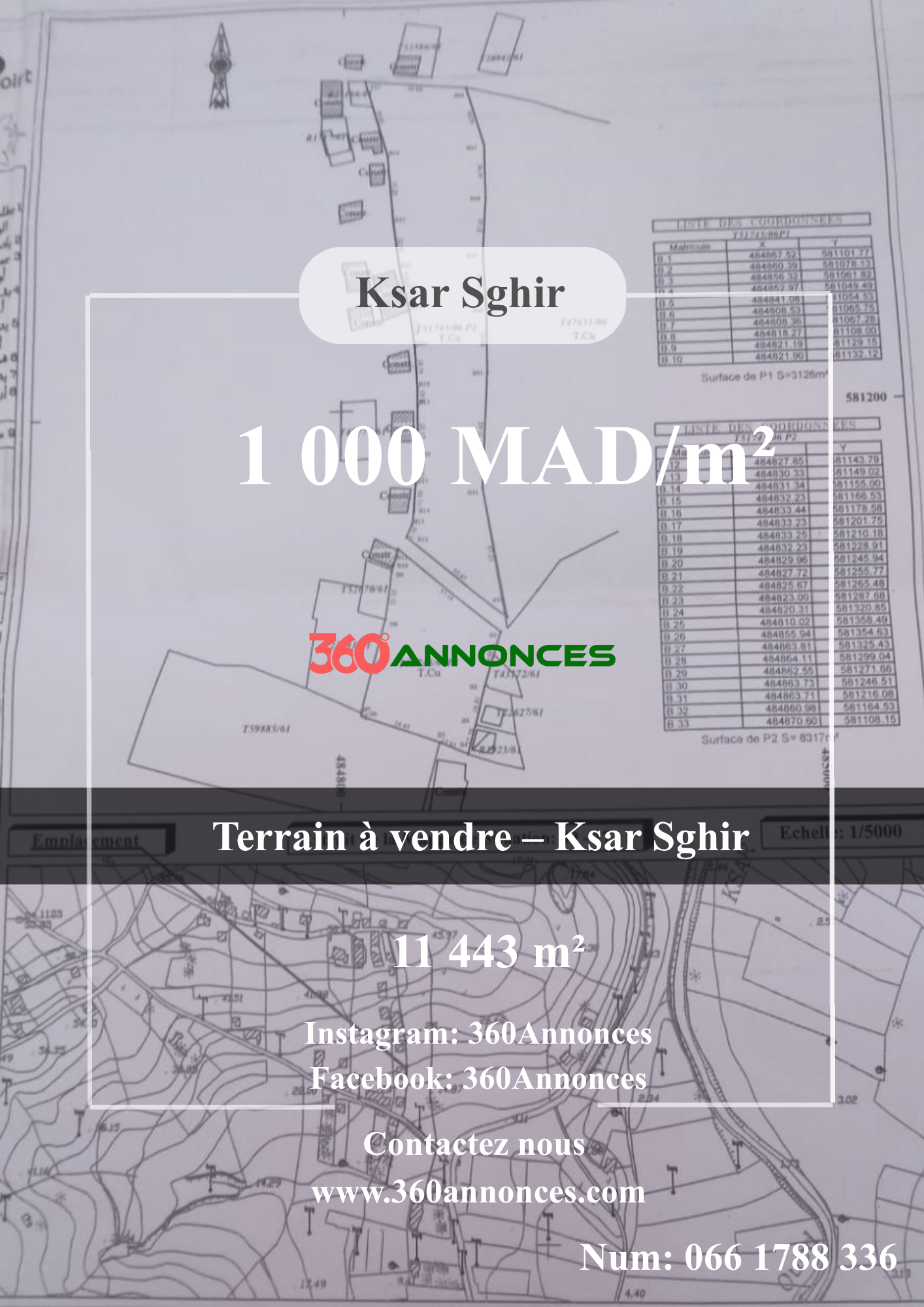 Terrain à vendre – Ksar Sghir (القصر الصغير) | m²11 443 | Prix : 1000 DH/m²