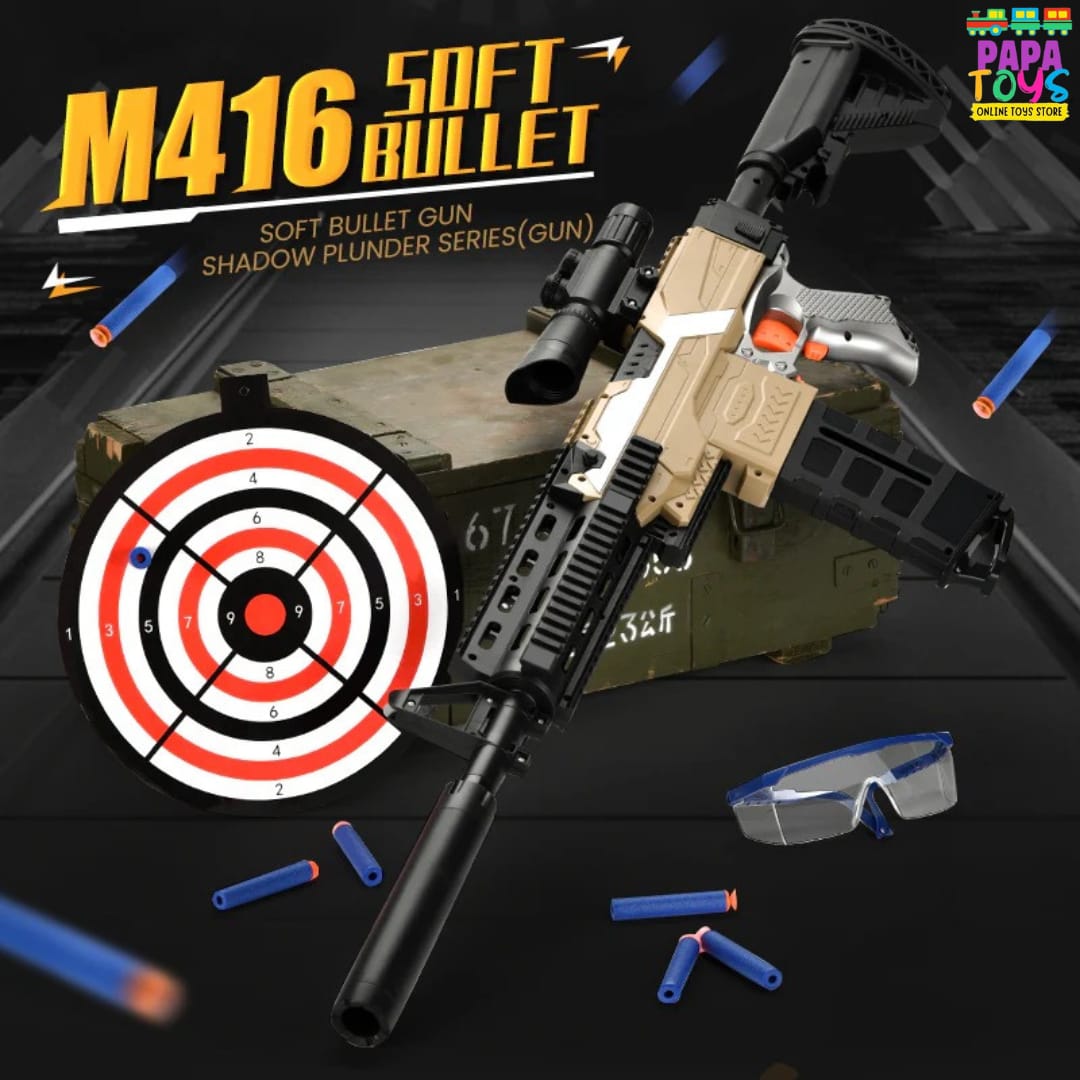 M416 Soft Bullet Toy Gun with Scope, Silencer & Target Board | Foam Dart Blaster for Kids