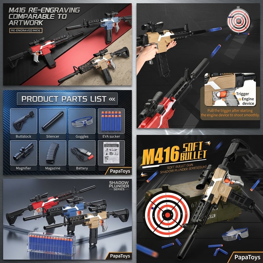 M416 Soft Bullet Toy Gun with Scope, Silencer & Target Board | Foam Dart Blaster for Kids alternate view