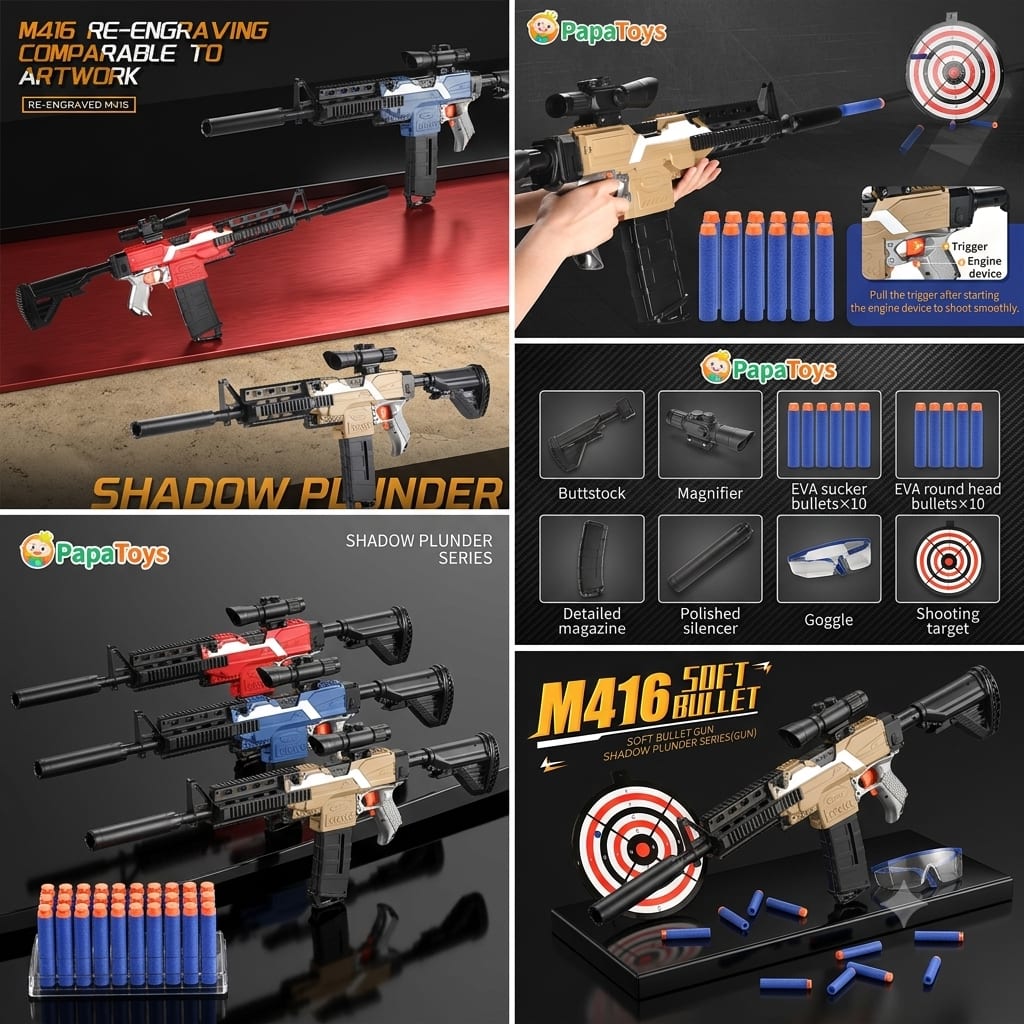 M416 Soft Bullet Toy Gun with Scope, Silencer & Target Board | Foam Dart Blaster for Kids 3
