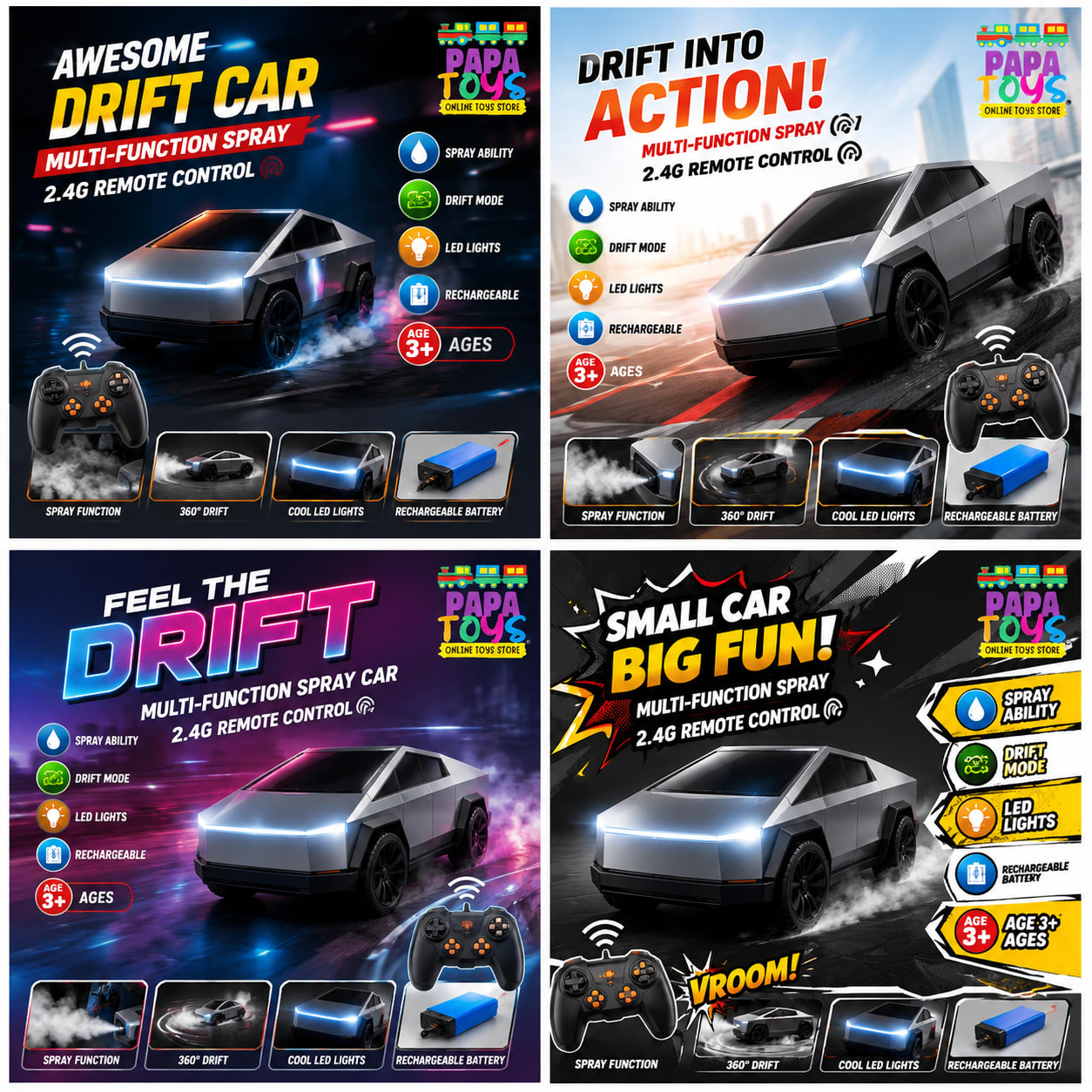 2.4G RC Drift Car with Spray, LED Lights & Rechargeable Battery | Remote Control Racing Car for Kids 3+ alternate view