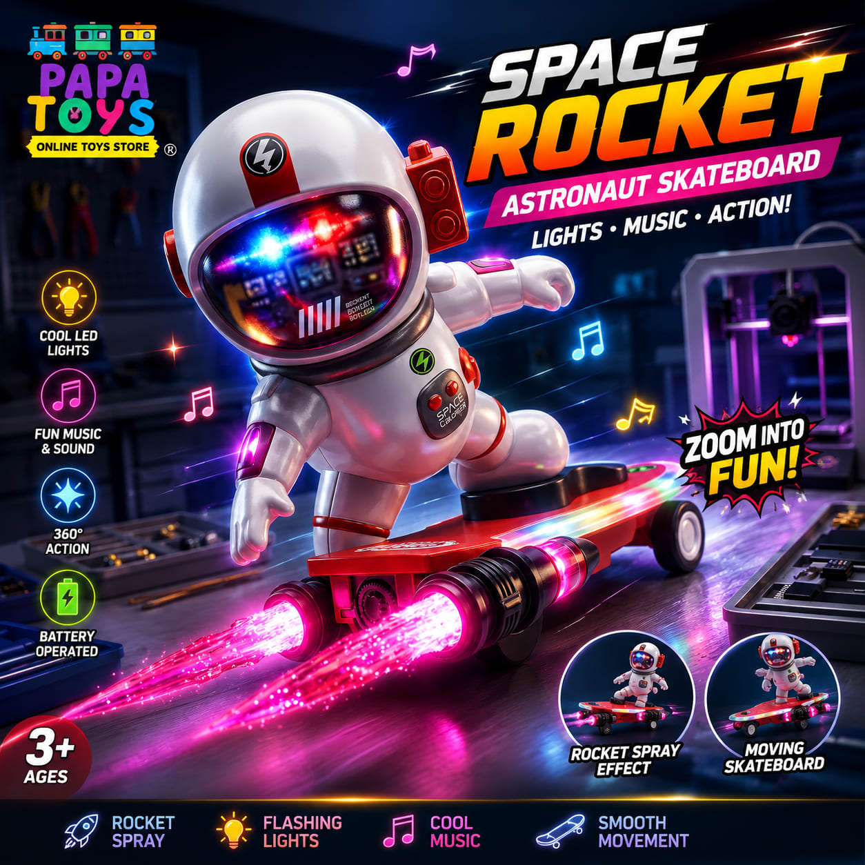 Premium Space Surfer Astronaut Toy with Hover Skateboard, LED Lights & Remote Control | Space Explorer Toy for Kids 8+