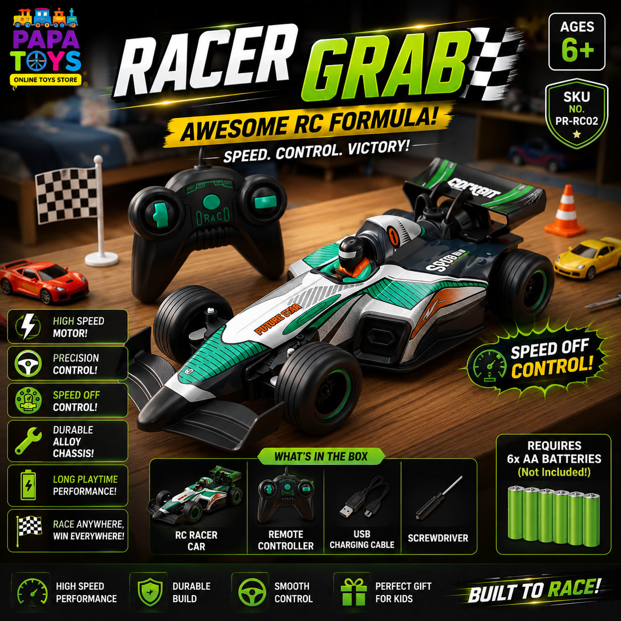 Spray Warrior Supersonic 1:18 RC Racing Car with Spray Mist, Rechargeable Battery & Remote Control | High-Speed Formula Racing Car for Kids 3+ alternate view