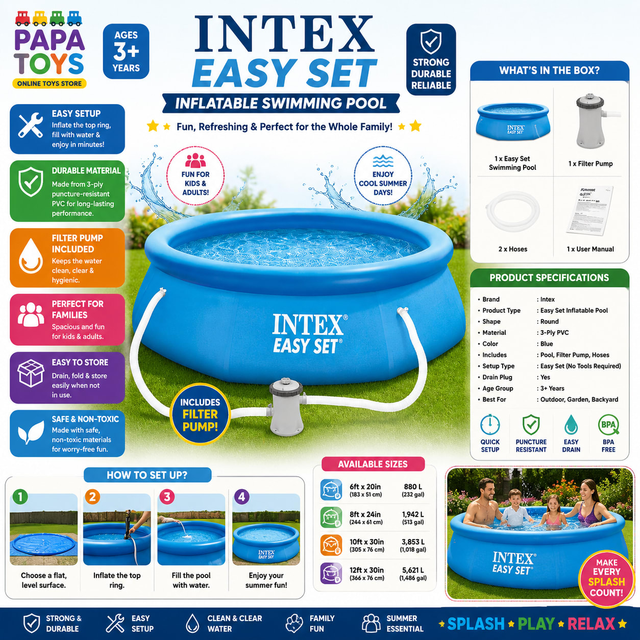 ntex Easy Set Inflatable Swimming Pool with Filter Pump – Family Outdoor Pool alternate view