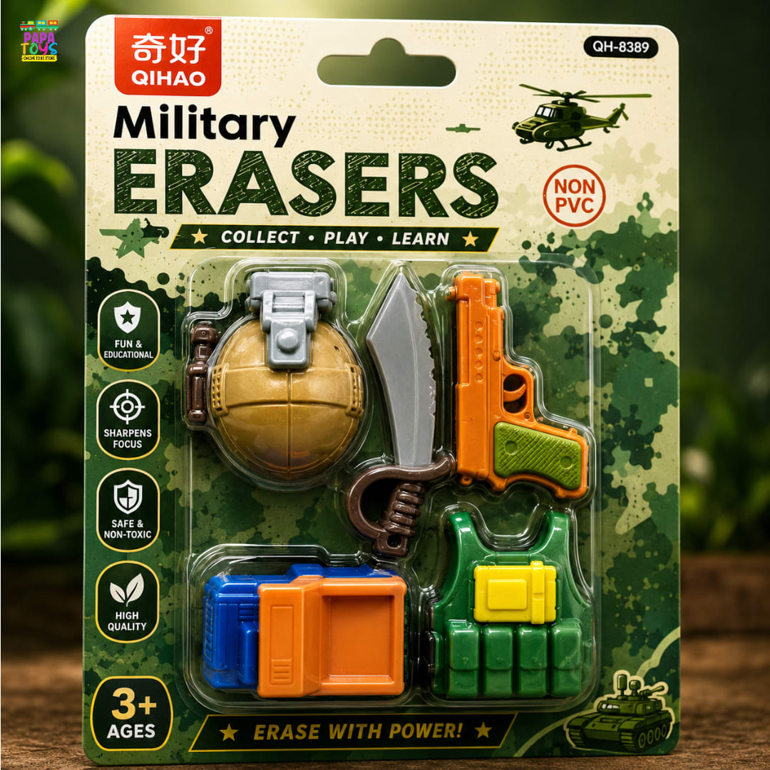 Military Erasers Set – 6 PCS Creative Army Shape Puzzle Erasers for Kids | Non-PVC Educational School Stationery