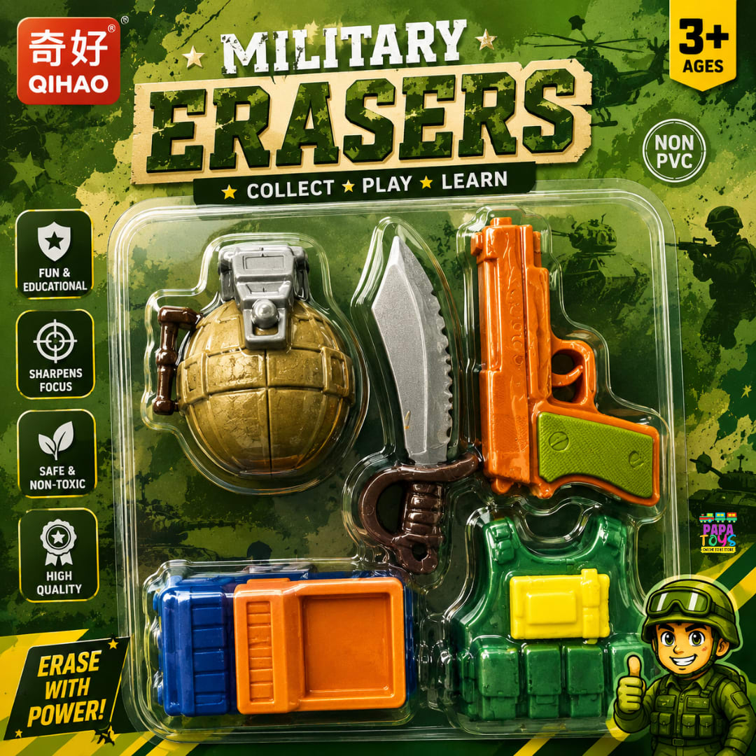 Military Erasers Set – 6 PCS Creative Army Shape Puzzle Erasers for Kids | Non-PVC Educational School Stationery alternate view