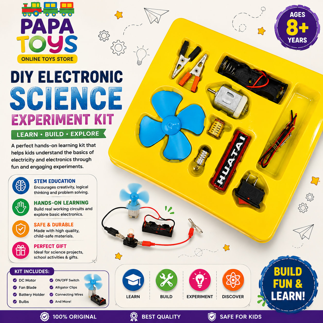 DIY Electronic Science Experiment Kit for Kids | STEM Learning Circuit Kit | Educational Battery & Motor Project Set | Hands-On Science Toy | Papa Toys alternate view