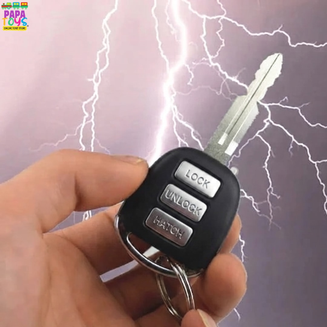 "Shock-Master" 3-in-1 Electric Novelty Car Key Keychain – LED Light, Infrared & Practical Joke Fun! 3