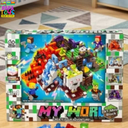 Papa Toys Minecraft Style Building Blocks Set – 411 Pieces Creative Construction Toy for Kids Ages 6+