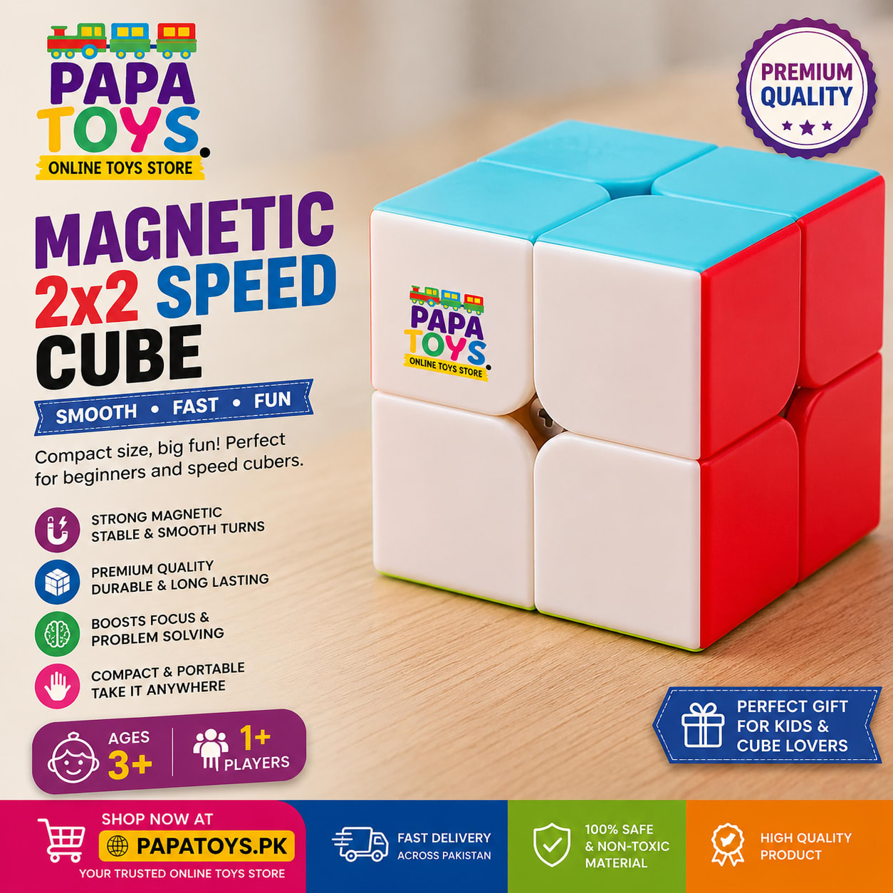 QY Magnetic 2x2 Speed Cube | Smooth Turning Magic Puzzle Cube for Kids & Adults | Brain Training Educational Toy alternate view