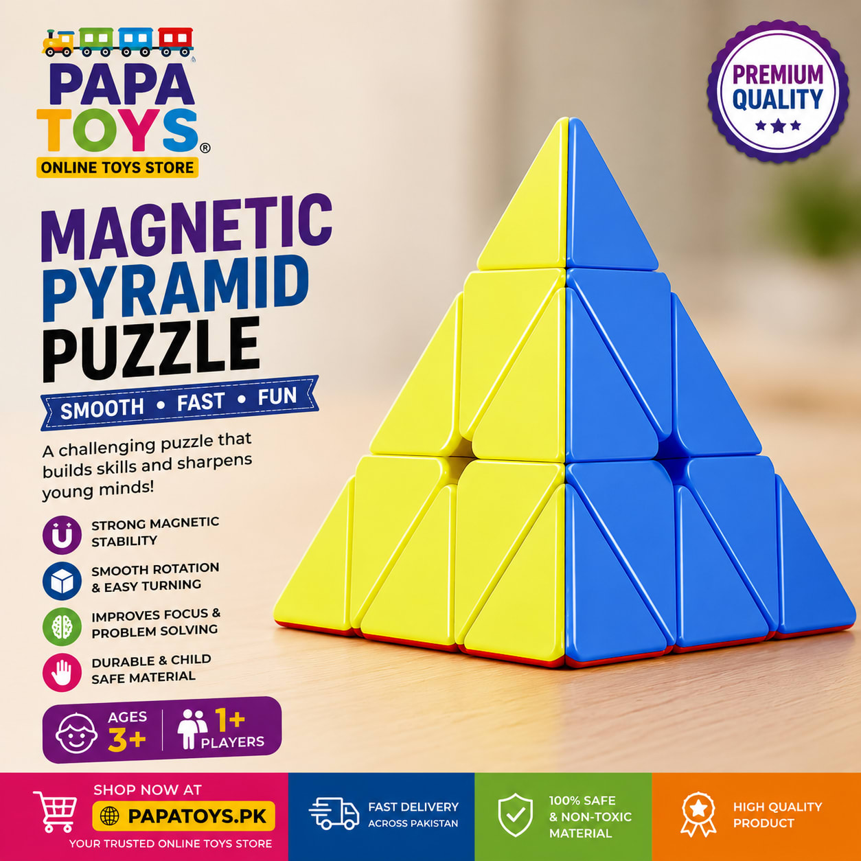 🧩 Magnetic Pyramid Puzzle Cube – Shape Shifting Brain Teaser | Educational Toy for Kids & Adults