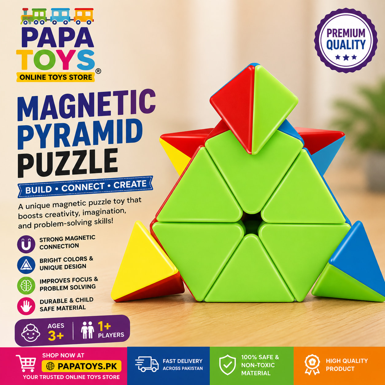 🧩 Magnetic Pyramid Puzzle Cube – Shape Shifting Brain Teaser | Educational Toy for Kids & Adults alternate view