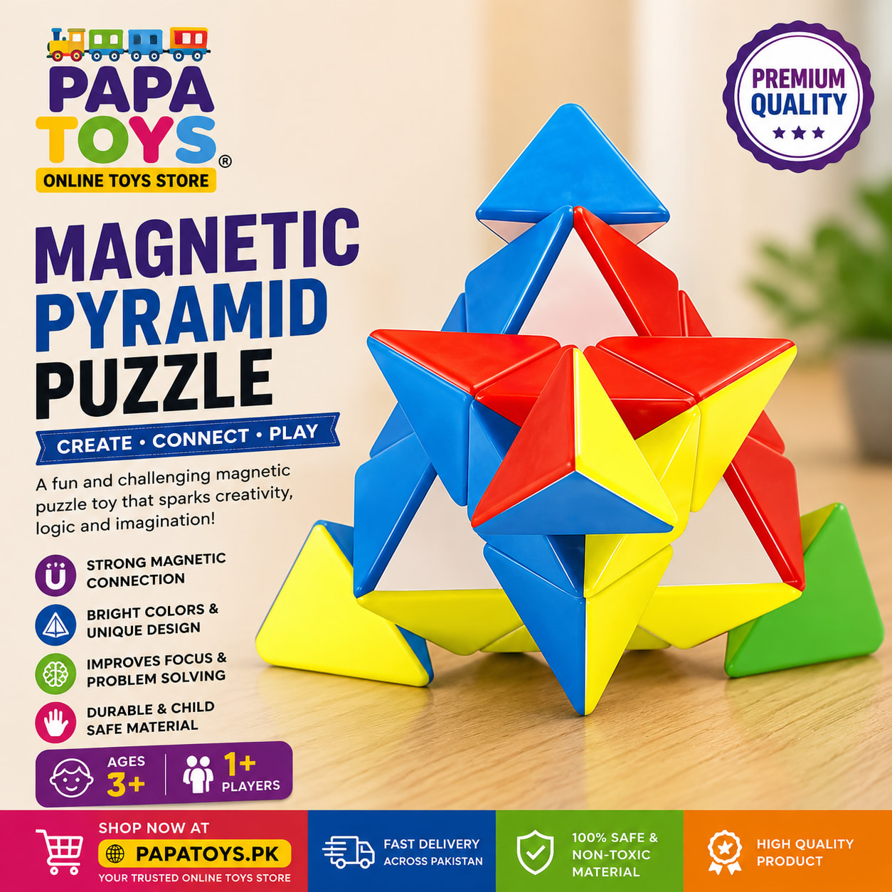 🧩 Magnetic Pyramid Puzzle Cube – Shape Shifting Brain Teaser | Educational Toy for Kids & Adults 3