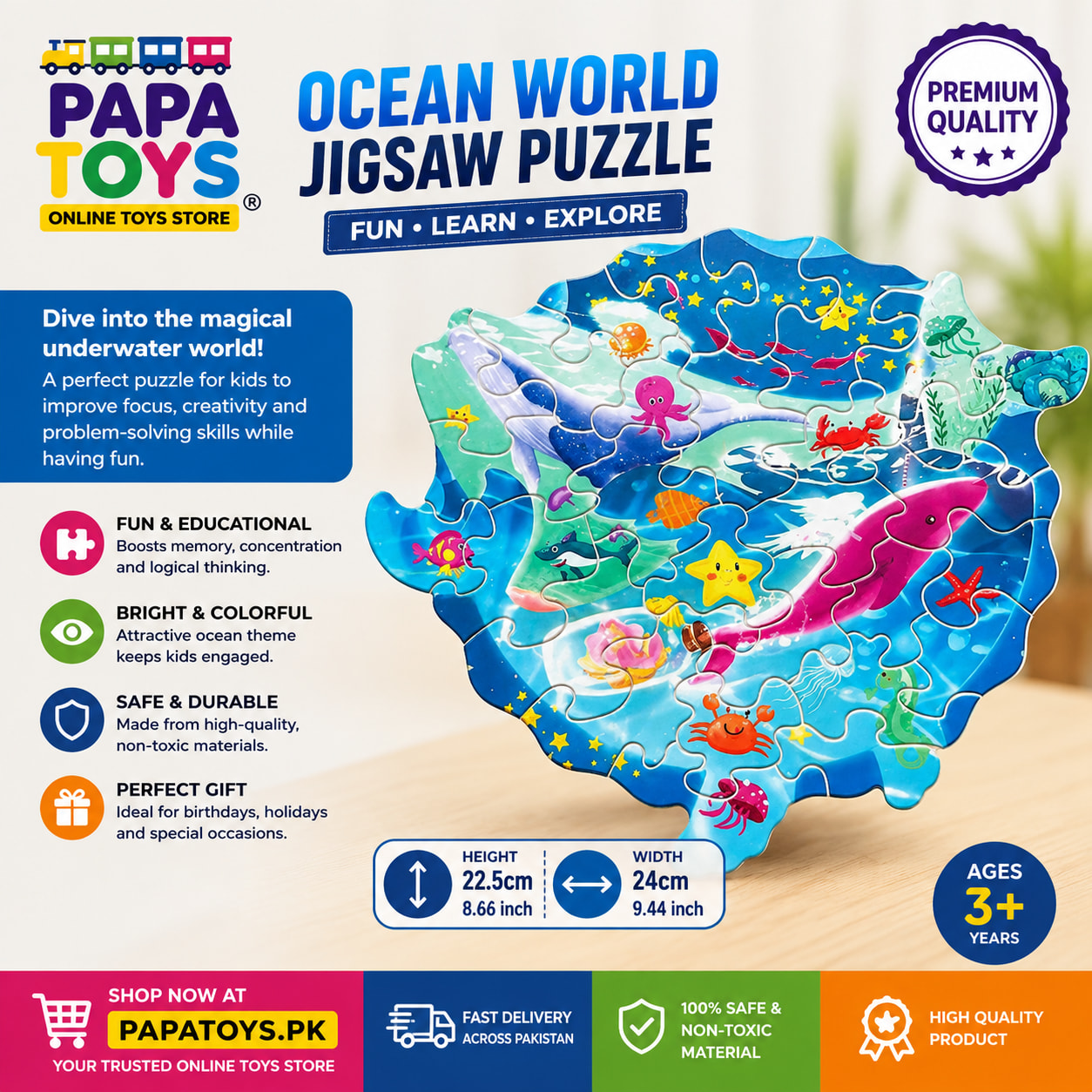 Dream Seabed 28-Piece Wooden Jigsaw Puzzle for Kids | Educational Ocean Puzzle | Ages 3+ alternate view