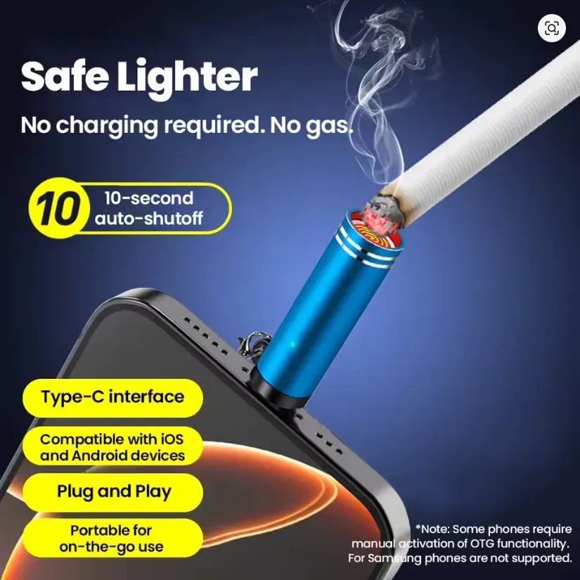 Mini Portable USB-C Mobile Lighter | Rechargeable Electric Keychain Lighter | Windproof Flameless Design 7
