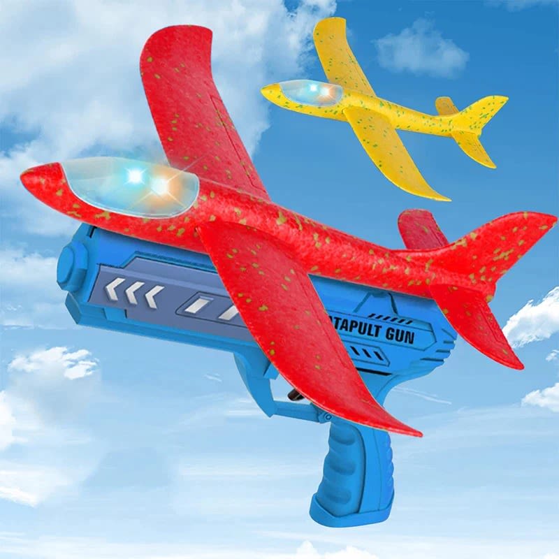 Catapult Airplane Launcher Gun | Foam Glider Plane Toy Set | Outdoor Flying Launcher for Kids