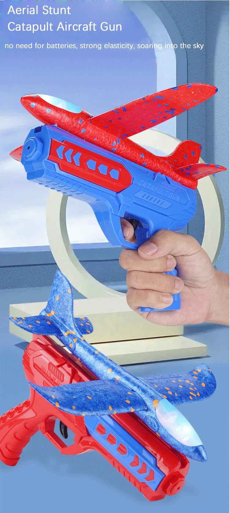 Catapult Airplane Launcher Gun | Foam Glider Plane Toy Set | Outdoor Flying Launcher for Kids 8