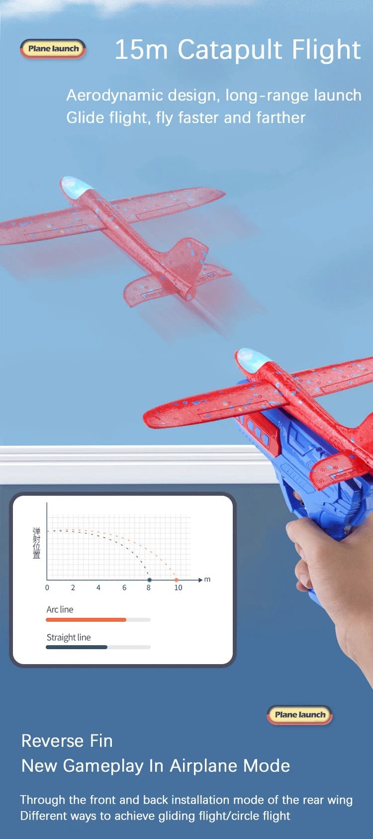 Catapult Airplane Launcher Gun | Foam Glider Plane Toy Set | Outdoor Flying Launcher for Kids 9