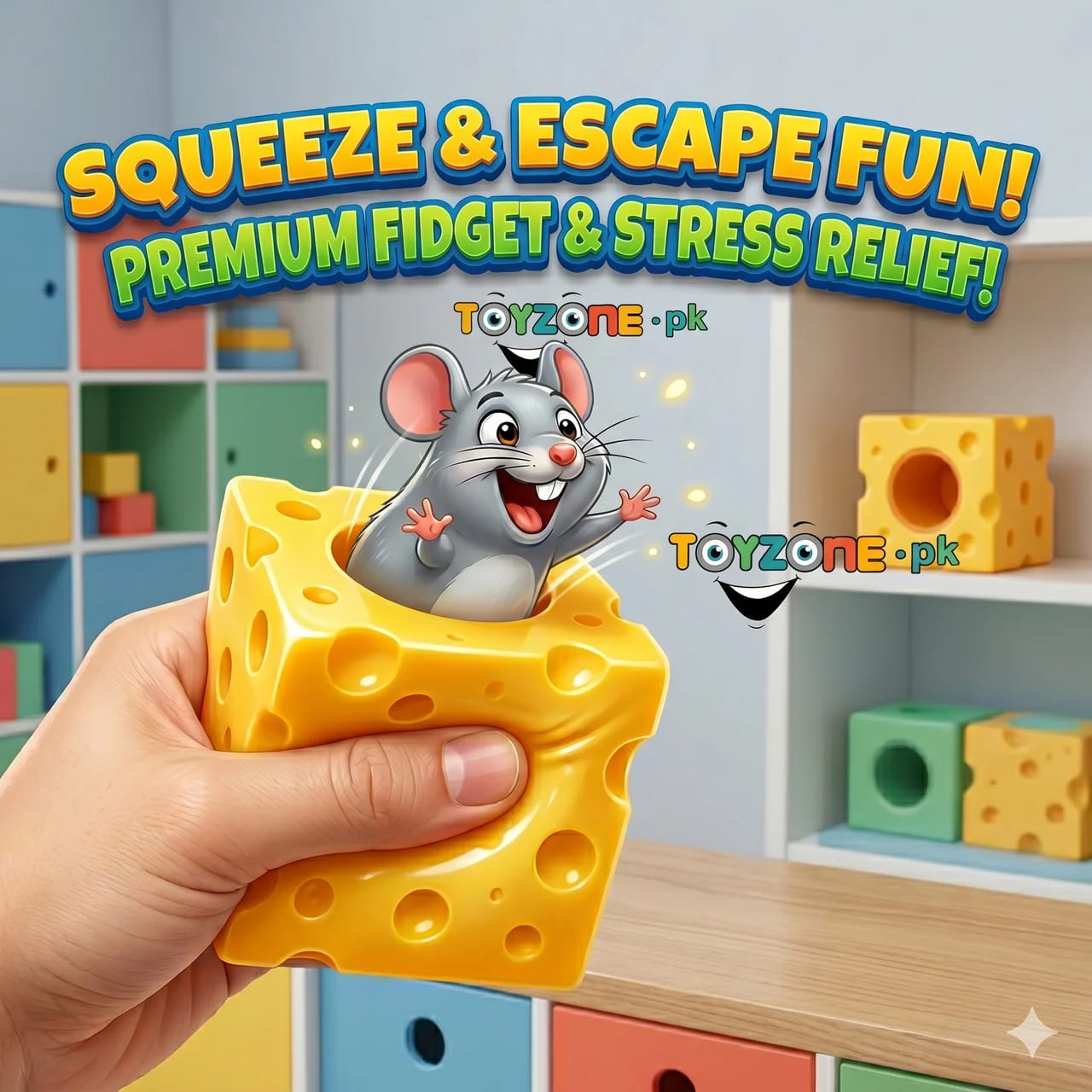 Peek-A-Boo Cheese Mouse Squishy Fidget Toy (2Pcs) - Stress Relief