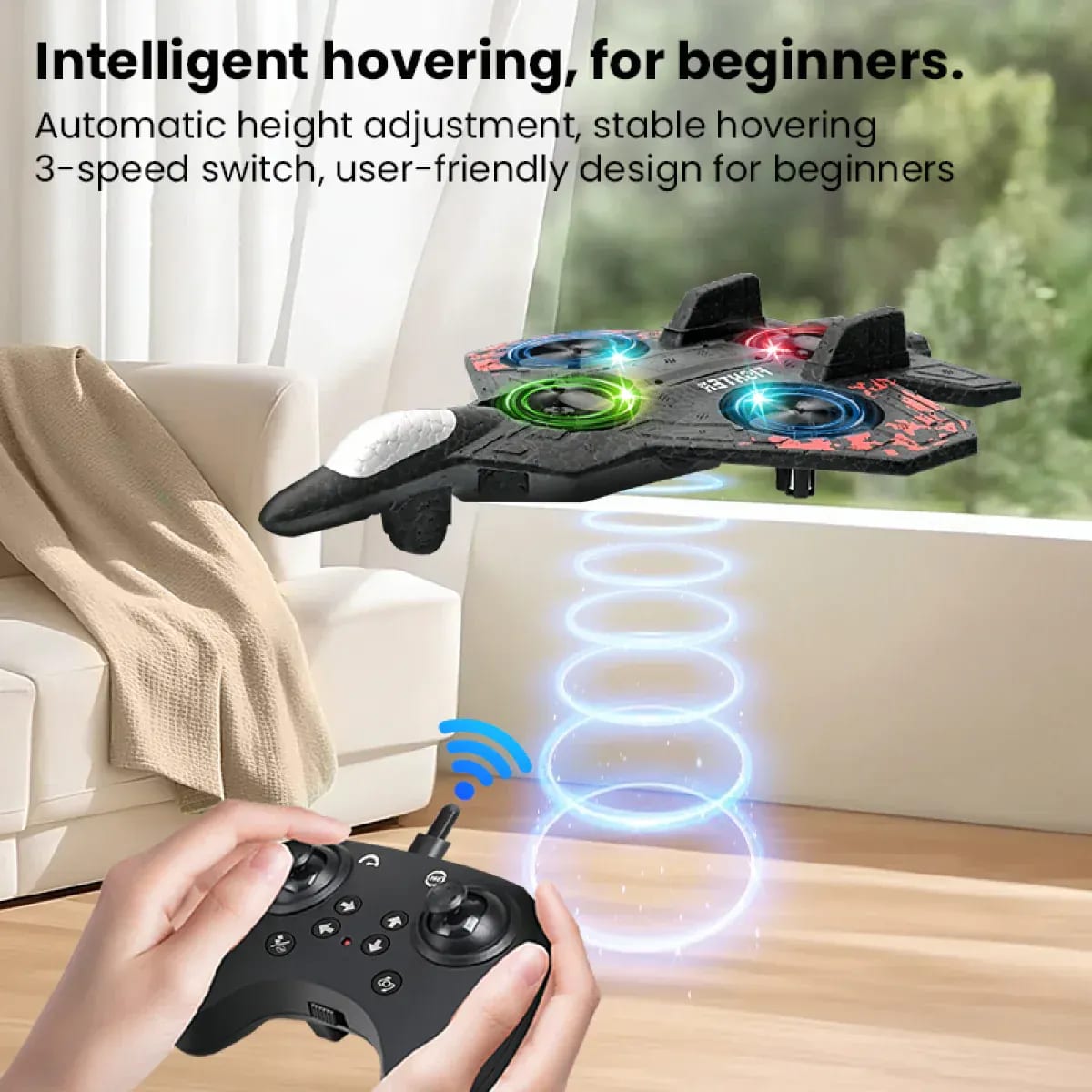 2.4GHz RC Fighter Jet Drone with LED Lights | Remote Control Flying Aircraft Toy 2