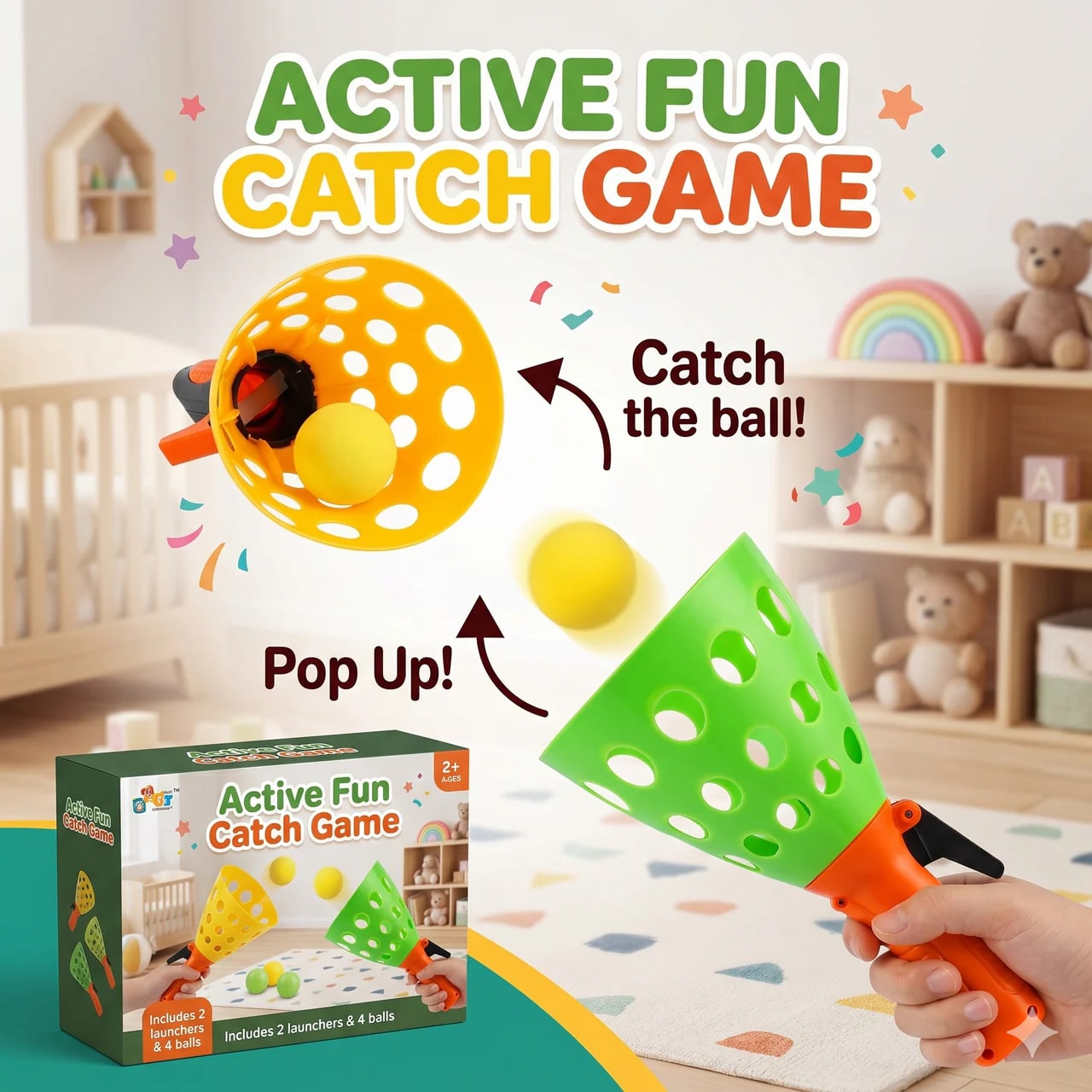 Active Fun Catch Game Launcher Set | Pop-Up Ball Catch Toy for Kids