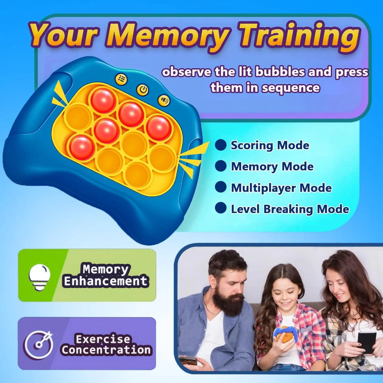 Quick Push Pop Game Console | Interactive Light-Up Fidget Memory Game for Kids 3