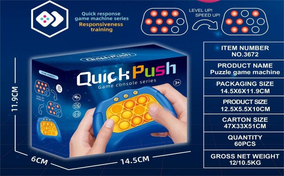Quick Push Pop Game Console | Interactive Light-Up Fidget Memory Game for Kids 6