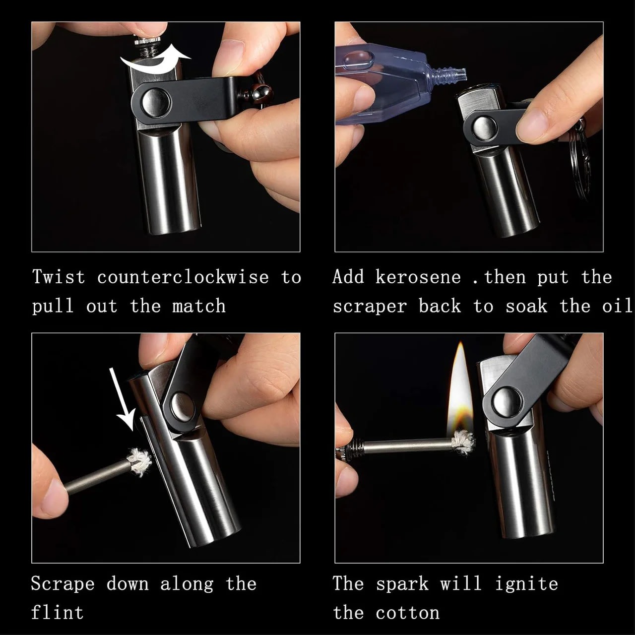 Refillable Permanent Match Keychain Lighter – Reusable Flint & Steel Fire Starter 3
