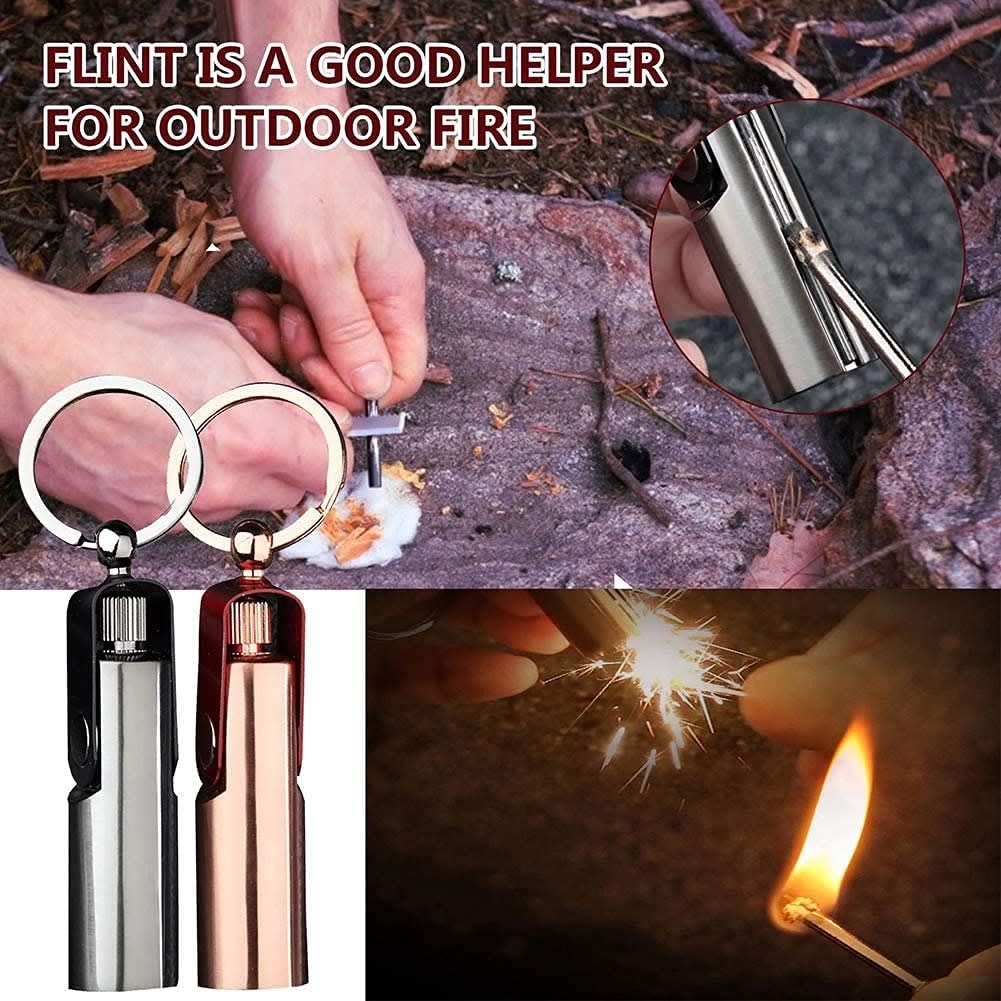 Refillable Permanent Match Keychain Lighter – Reusable Flint & Steel Fire Starter 7