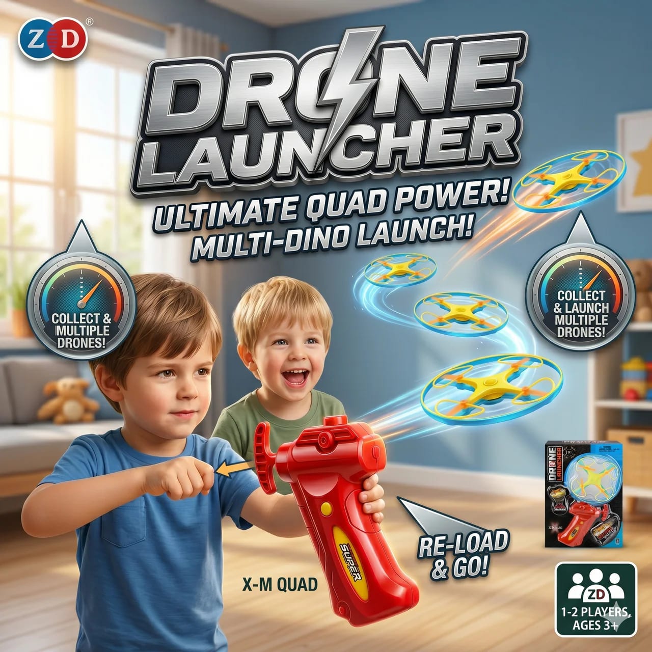 Drone Launcher Flying Spinner Toy – Pull Back Hand Launcher with Flying Disc for Kids alternate view