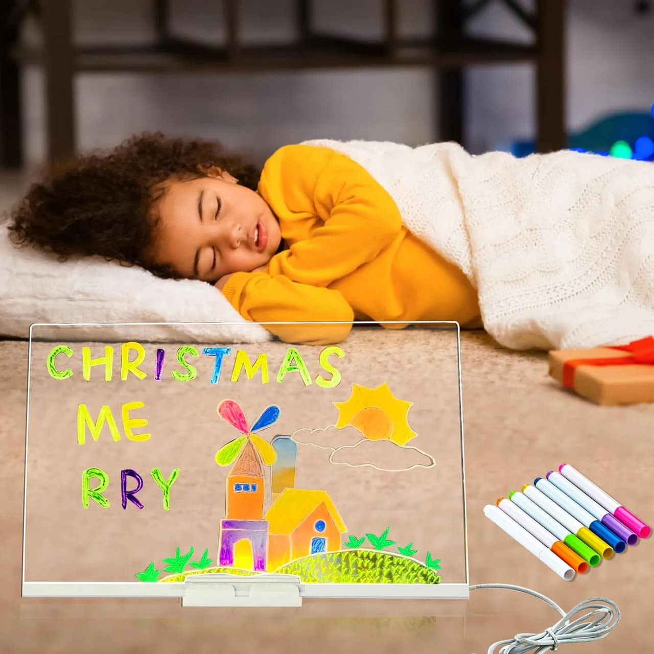Papatoys USB LED Acrylic Message Board with 7 Color Markers & Erasable Drawing Pad 3