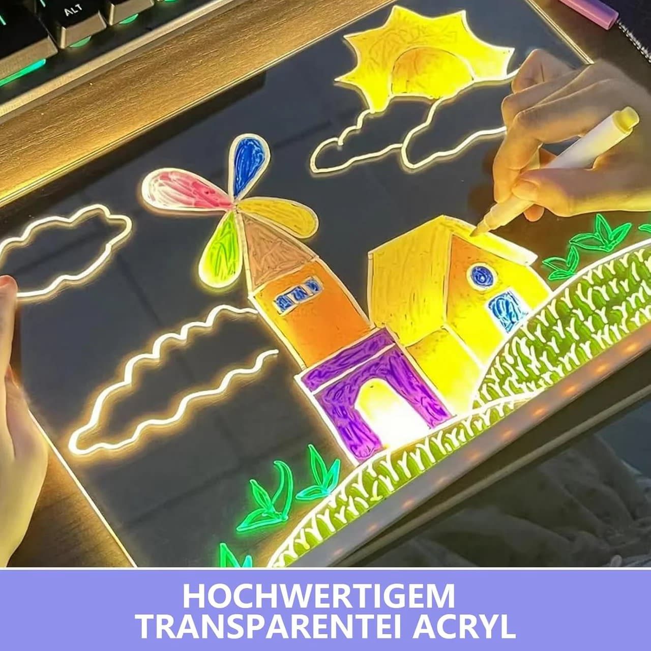 Papatoys USB LED Acrylic Message Board with 7 Color Markers & Erasable Drawing Pad 5