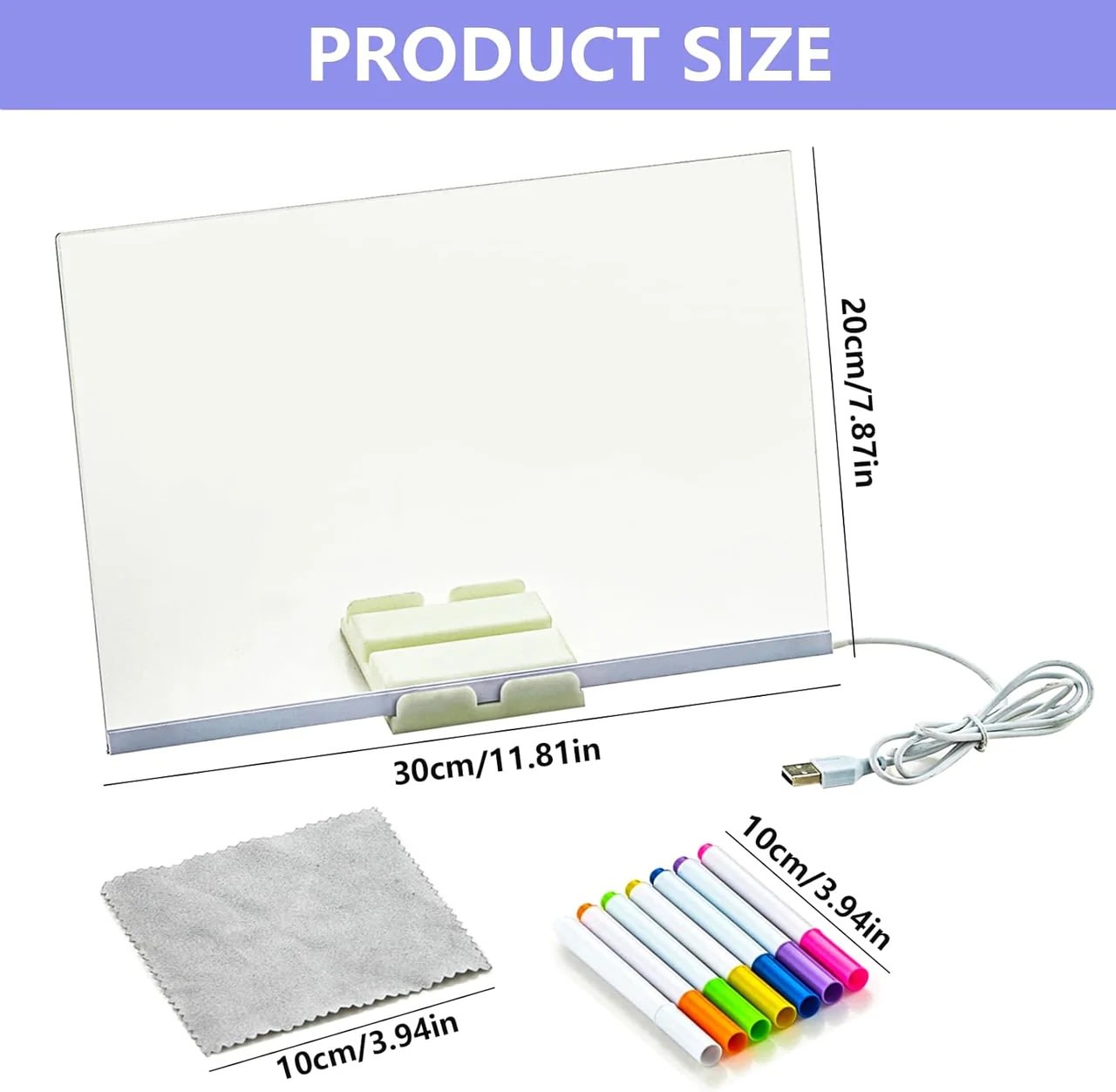 Papatoys USB LED Acrylic Message Board with 7 Color Markers & Erasable Drawing Pad 6