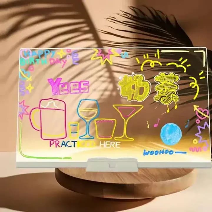 Papatoys USB LED Acrylic Message Board with 7 Color Markers & Erasable Drawing Pad 8