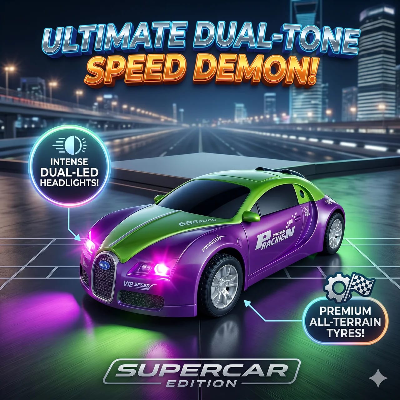 Papatoys Supercar Edition Toy Car with LED Lights, Music & Friction Drive