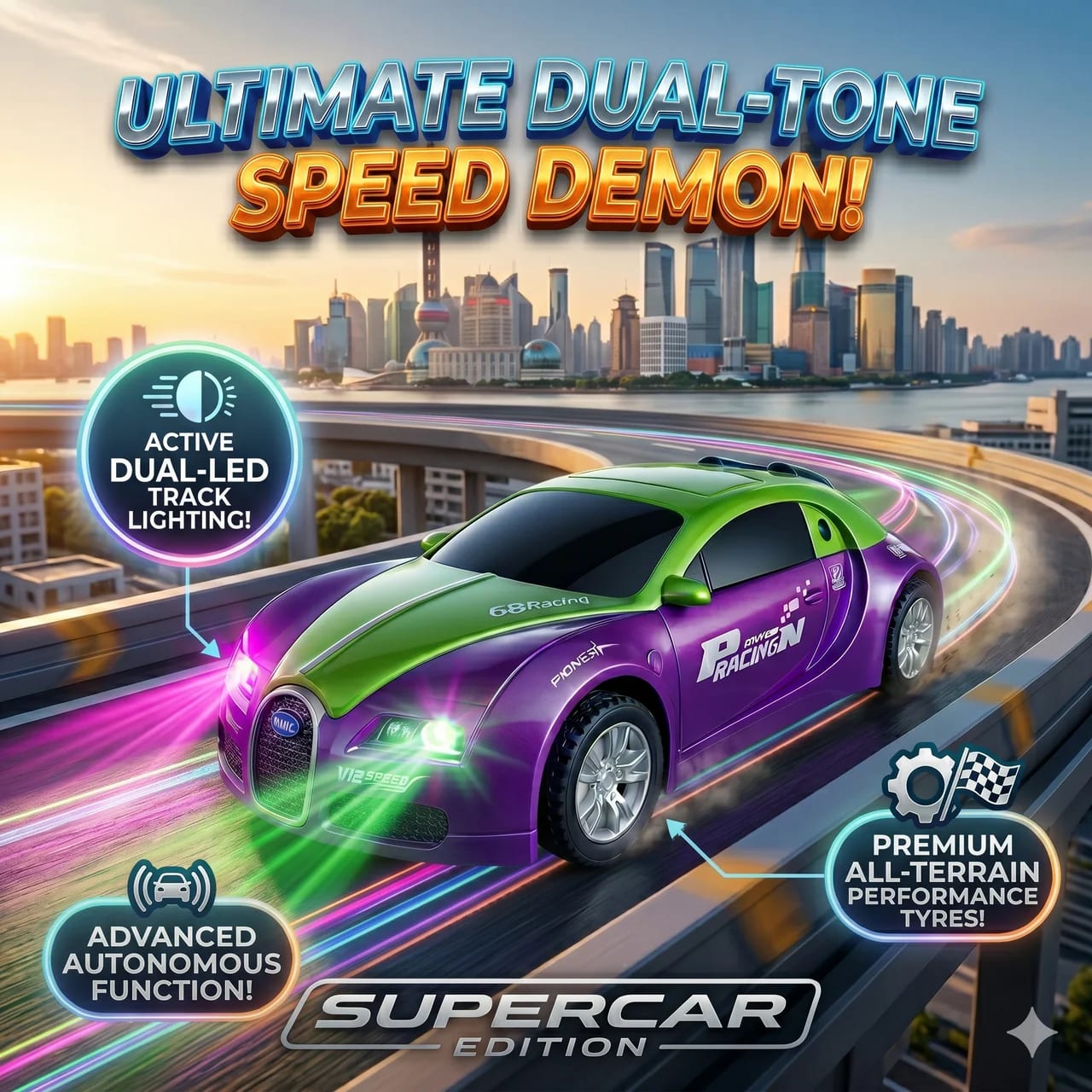 Papatoys Supercar Edition Toy Car with LED Lights, Music & Friction Drive alternate view