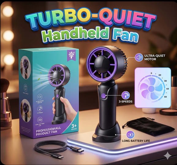 Papatoys Rechargeable Handheld Mini Fan with 3 Speed Settings & USB Charging 3