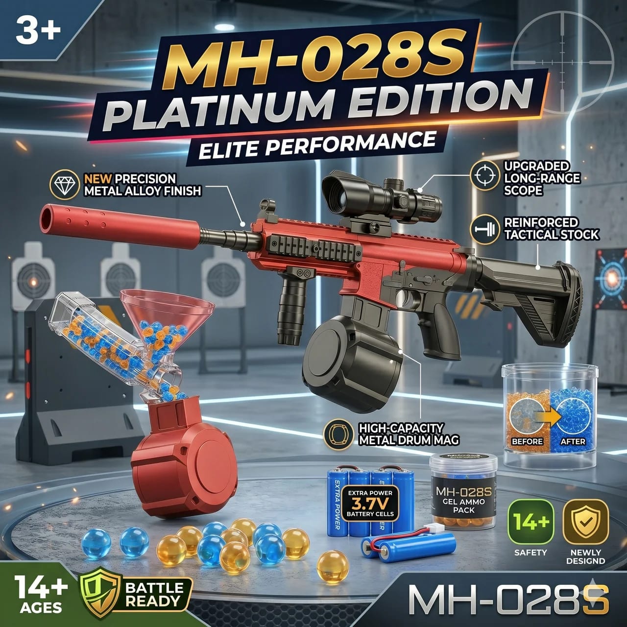 Papatoys MH028 Electric Gel Ball Blaster Toy – Rechargeable Automatic Gel Blaster with Scope & Drum Magazine | Outdoor Action Toy | Ages 14+ 3